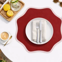 Set 6 Tovagliette/Sottopiatti in Ecopelle Kalp, Rosso e Rosa 40x40 cm, Cerchi intrecciati, Lavabili e Antiscivolo, Indoor/Outdoor, Made in Italy