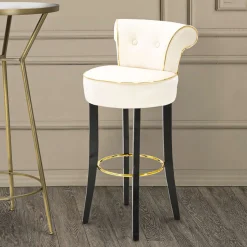Sgabello Bianco Crema Nero Rivestimento in Velluto Imbottito 46x48x96h cm, Sfumatura Colore Seduta Crema - Tupiza