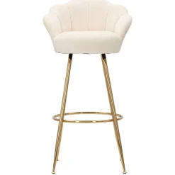Sgabello Bianco Crema oro Imbottito Rivestimento in Velluto 55x53x110h cm, Altezza Seduta 85 cm - Tequis