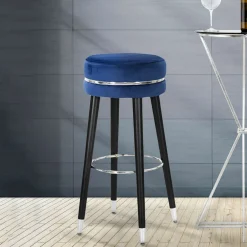 Sgabello blu Argento Rivestimento in Velluto Imbottito 35x35x74h cm, Colore Seduta blu - Bran