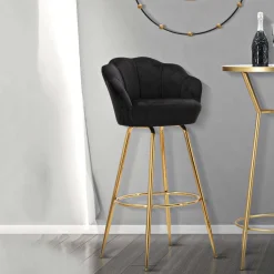 Sgabello Nero oro Rivestimento in Velluto Imbottito 55x53x110h cm, Colore Seduta Nero - Tequis