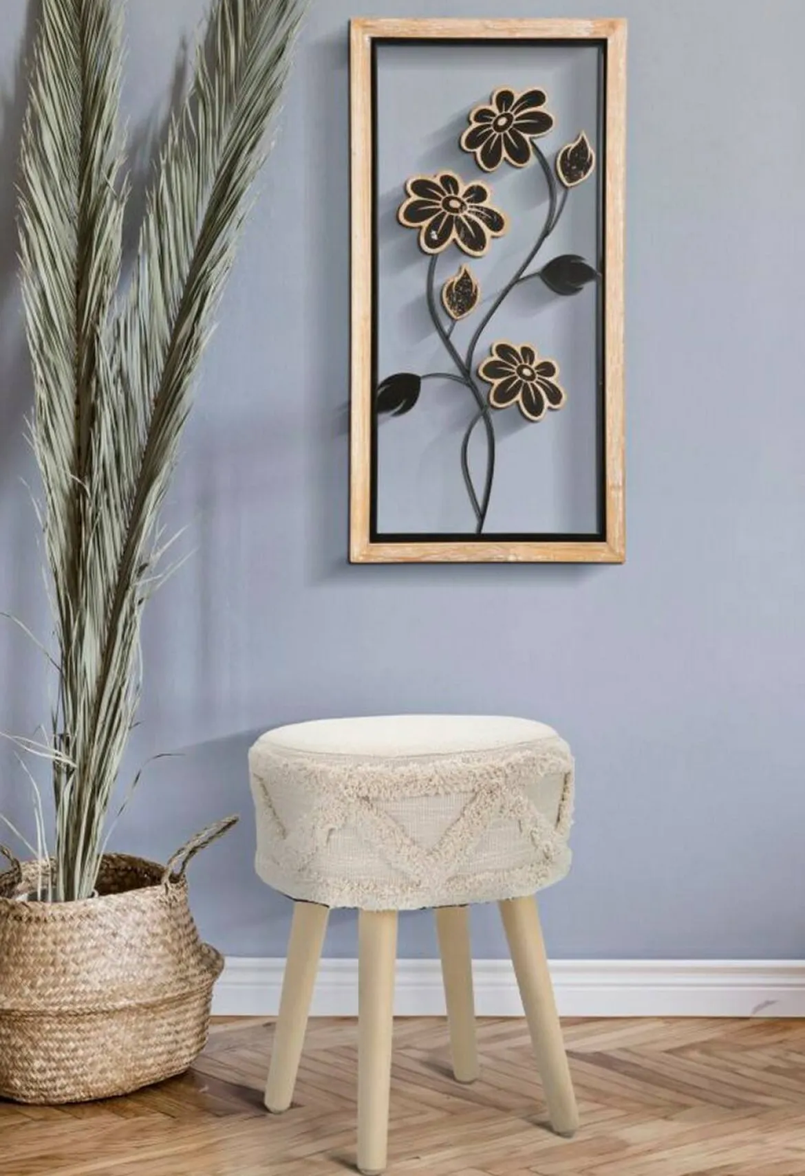 Sgabello scandi imbottito con gambe in legno 32x32x41h cm bianco - Bridges