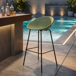 Sgabello Verde Nero set da 2 Indoor/outdoor Seduta Traforata Altezza Seduta 75 cm 51x82x58h cm, Materiale Struttura in Metallo - Trong