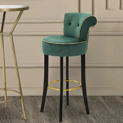 Sgabello Verde oro Imbottito Rivestimento in Velluto 46x48x96h cm, Materiale Struttura in Legno - Tupiza