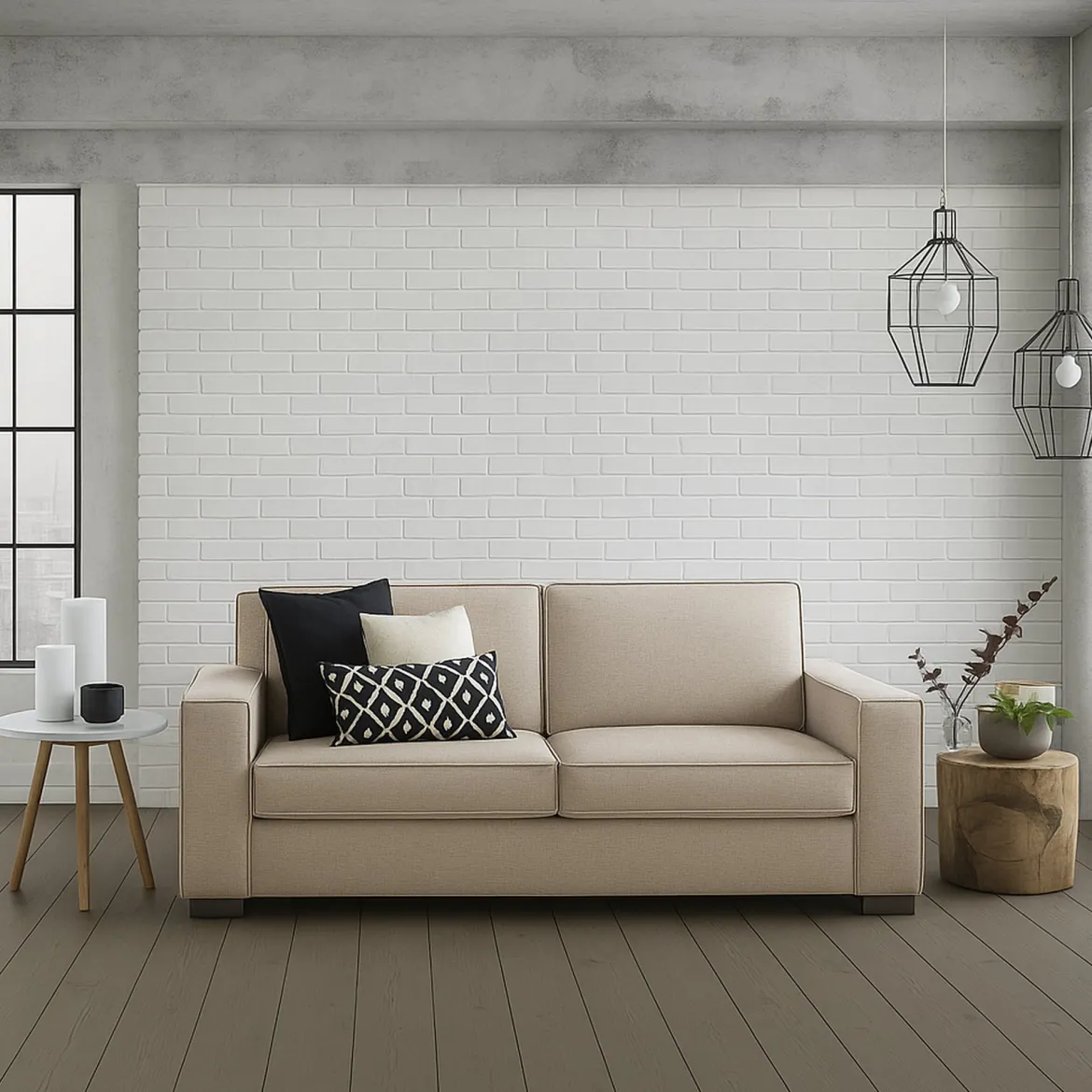 Sofa con braccioli beige 220x95x90h cm - Diopside
