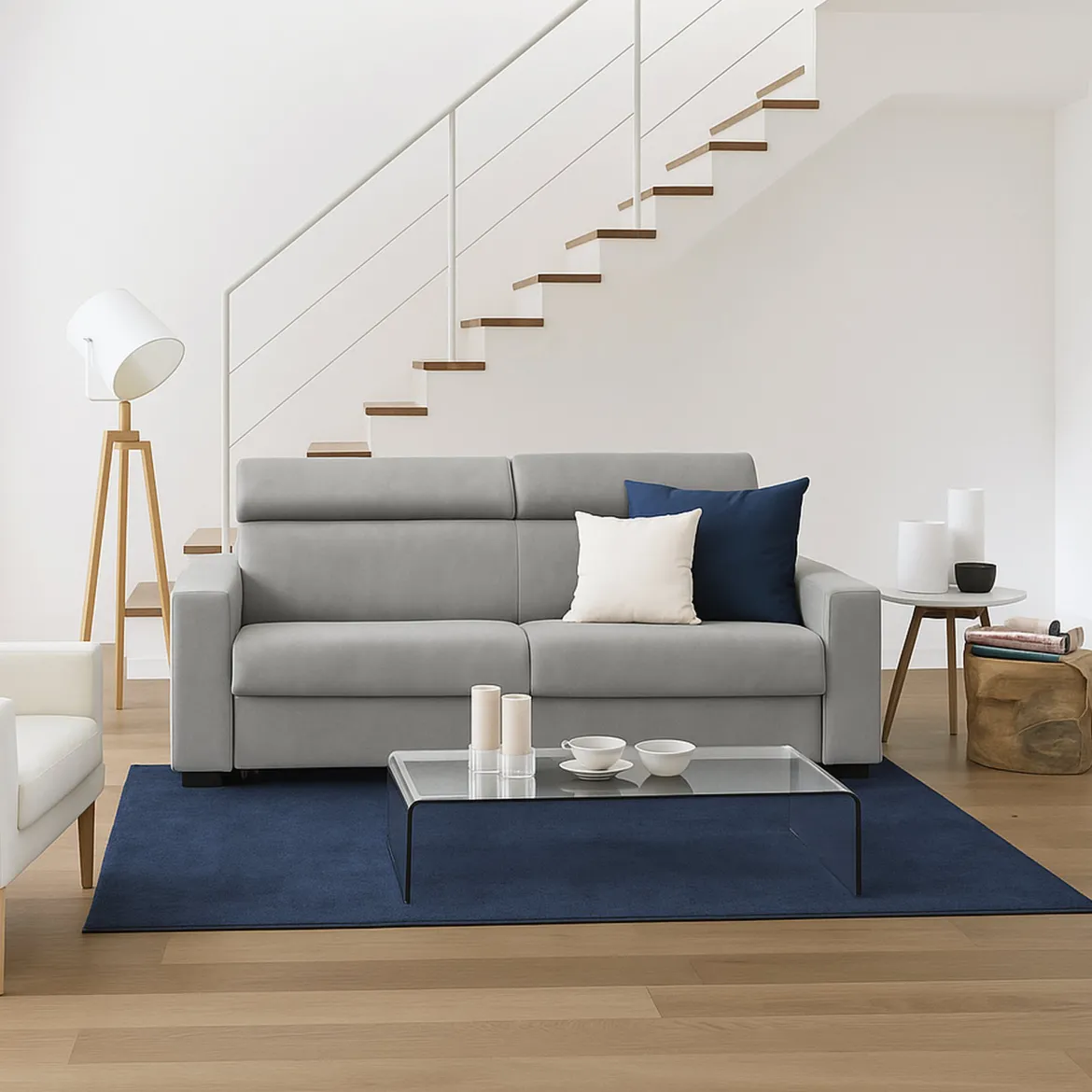 Sofa con poggiatesta regolabili grigio 220x95x85h cm - Matrice