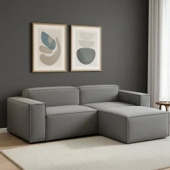 Sofa in legno e ferro rivestito in tessuto grigio 220x170x70h cm - Amuleto