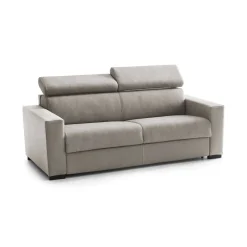 Sofa in legno e ferro rivestito in tessuto tortora 220x95x85h cm - Matrice