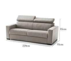 Sofa in legno e ferro rivestito in tessuto tortora 220x95x85h cm - Matrice