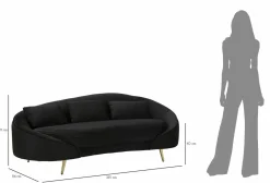 Sofà in legno e metallo rivestito in tessuto nero e oro 185x84x68h cm - Verte