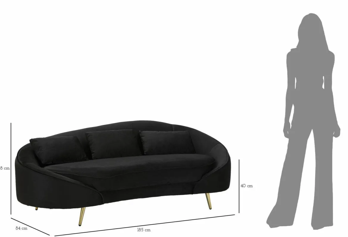 Sofà in legno e metallo rivestito in tessuto nero e oro 185x84x68h cm - Verte