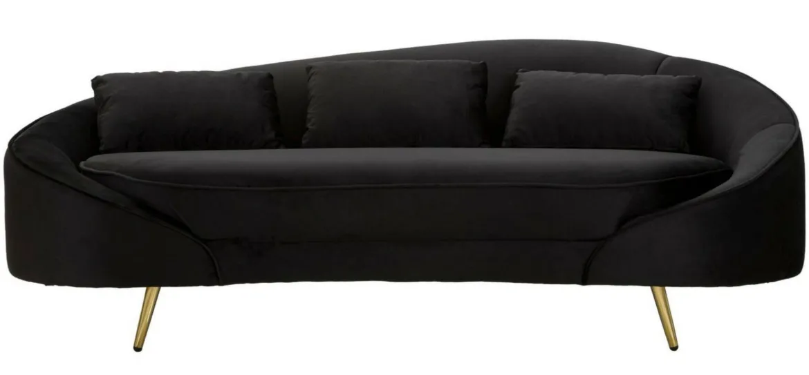 Sofà in legno e metallo rivestito in tessuto nero e oro 185x84x68h cm - Verte