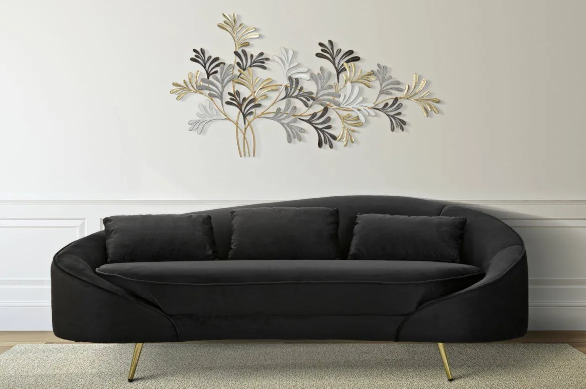 Sofà in legno e metallo rivestito in tessuto nero e oro 185x84x68h cm - Verte