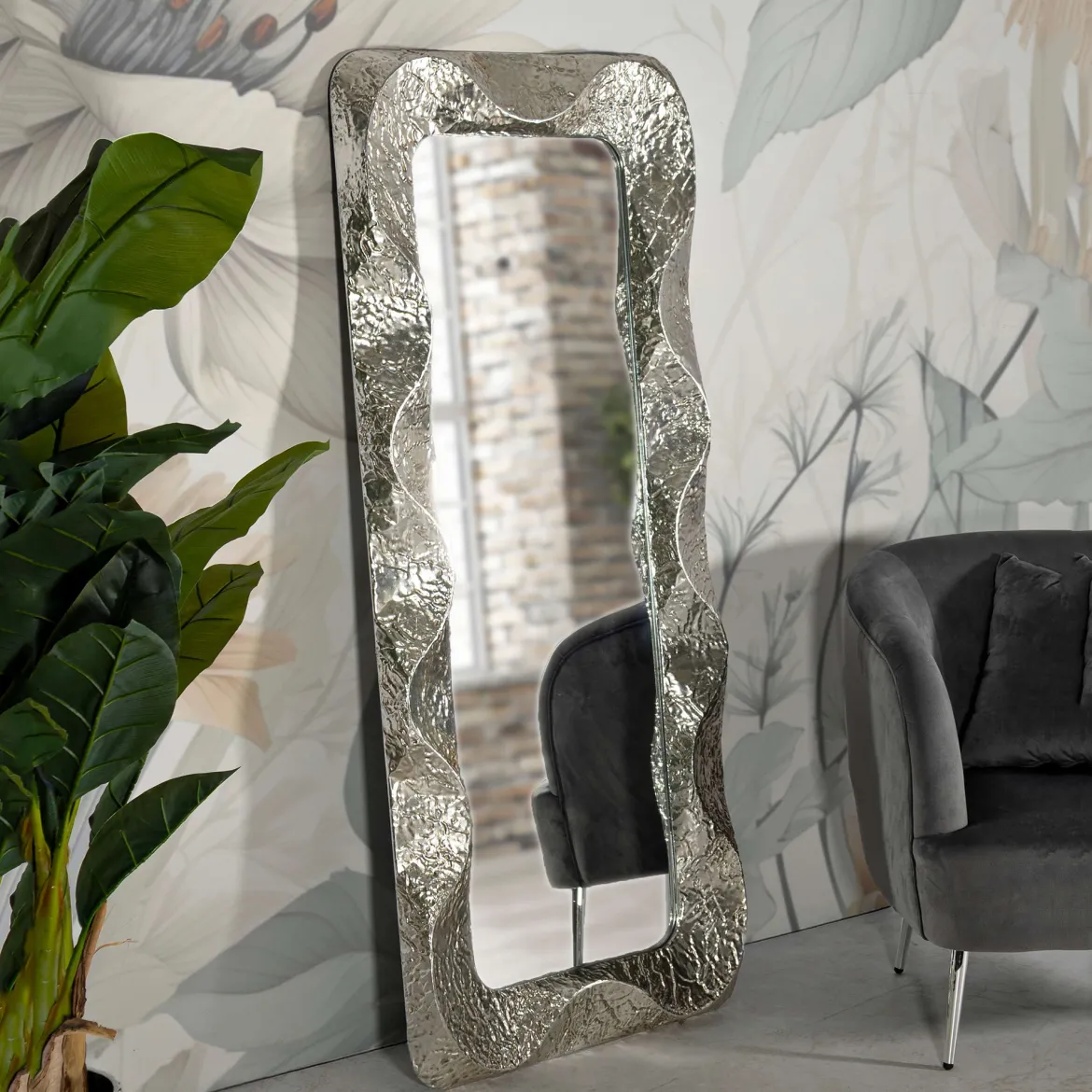 Specchio Argento Trasparente Cornice Sagomata Forma Rettangolare 85x100h cm, Tipologia a Parete - Dabaka
