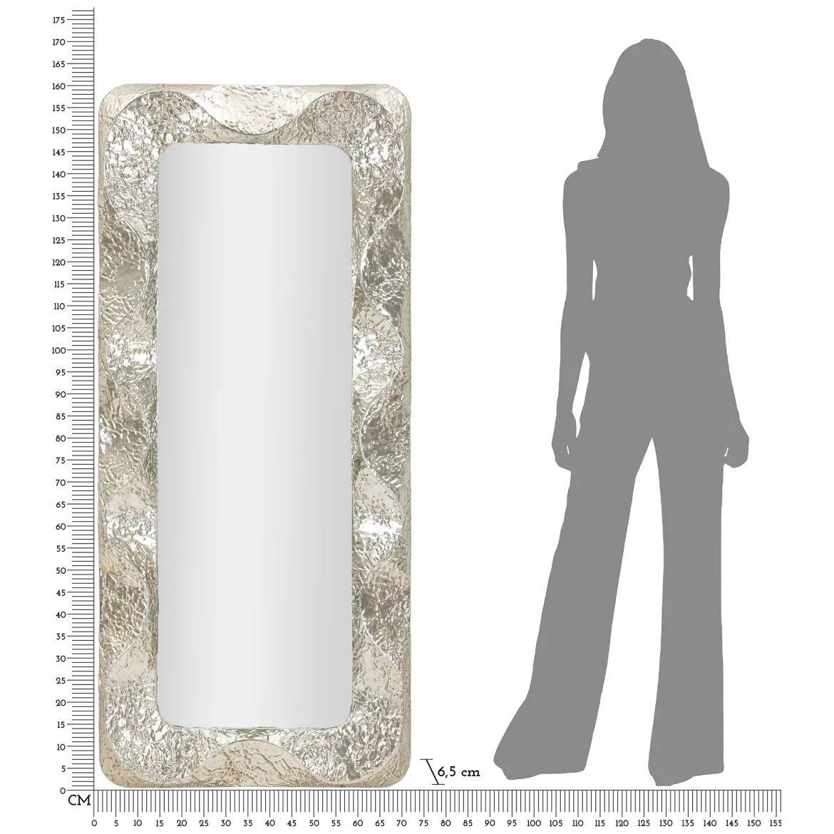 Specchio Argento Trasparente Cornice Sagomata Forma Rettangolare 85x100h cm, Tipologia a Parete - Dabaka