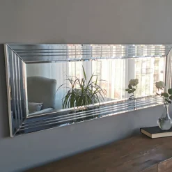 Specchio Argento Trasparente Dettagli Geometrici Forma Rettangolare 120x40h cm, Tipologia a Parete - Varallo
