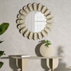 Specchio Beige Trasparente Cornice Effetto Pietra Forma Rotondo 85x6h cm, Tipologia a Parete - Dagatiza