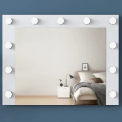 Specchio Bianco con Mensola e Lampadine Forma Rettangolare 90x72h cm, Tipologia da Parete - Storo