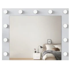 Specchio Bianco con Mensola e Lampadine Forma Rettangolare 90x72h cm, Tipologia da Parete - Storo