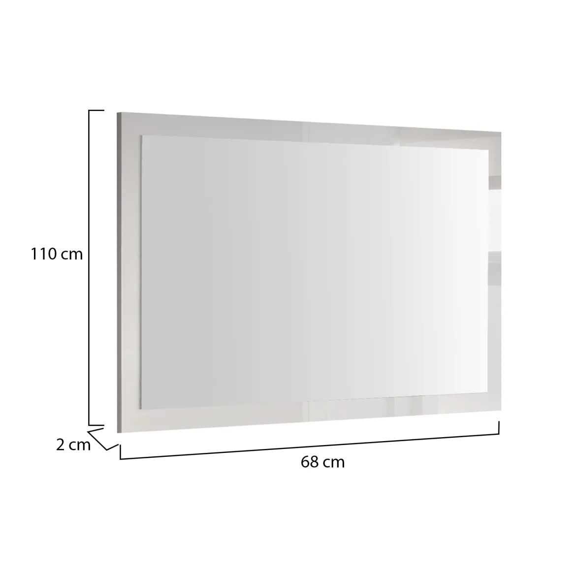 Specchio Bianco Lucido Forma Rettangolare Tipologia da Appendere 110x68h cm, Materiale Struttura in Vetro - Creazzo