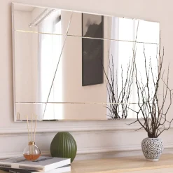 Specchio Bianco Trasparente Dettagli Geometrici Forma Rettangolare 50x75h cm, Tipologia a Parete - Agliano