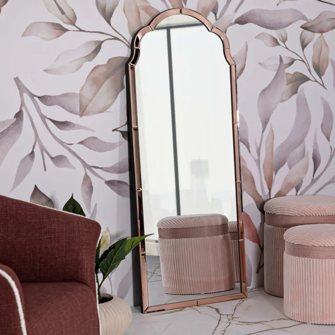 Specchio Rosa Trasparente Cornice Sagomata Forma Rettangolare 55x150h cm, Tipologia a Parete - Berat