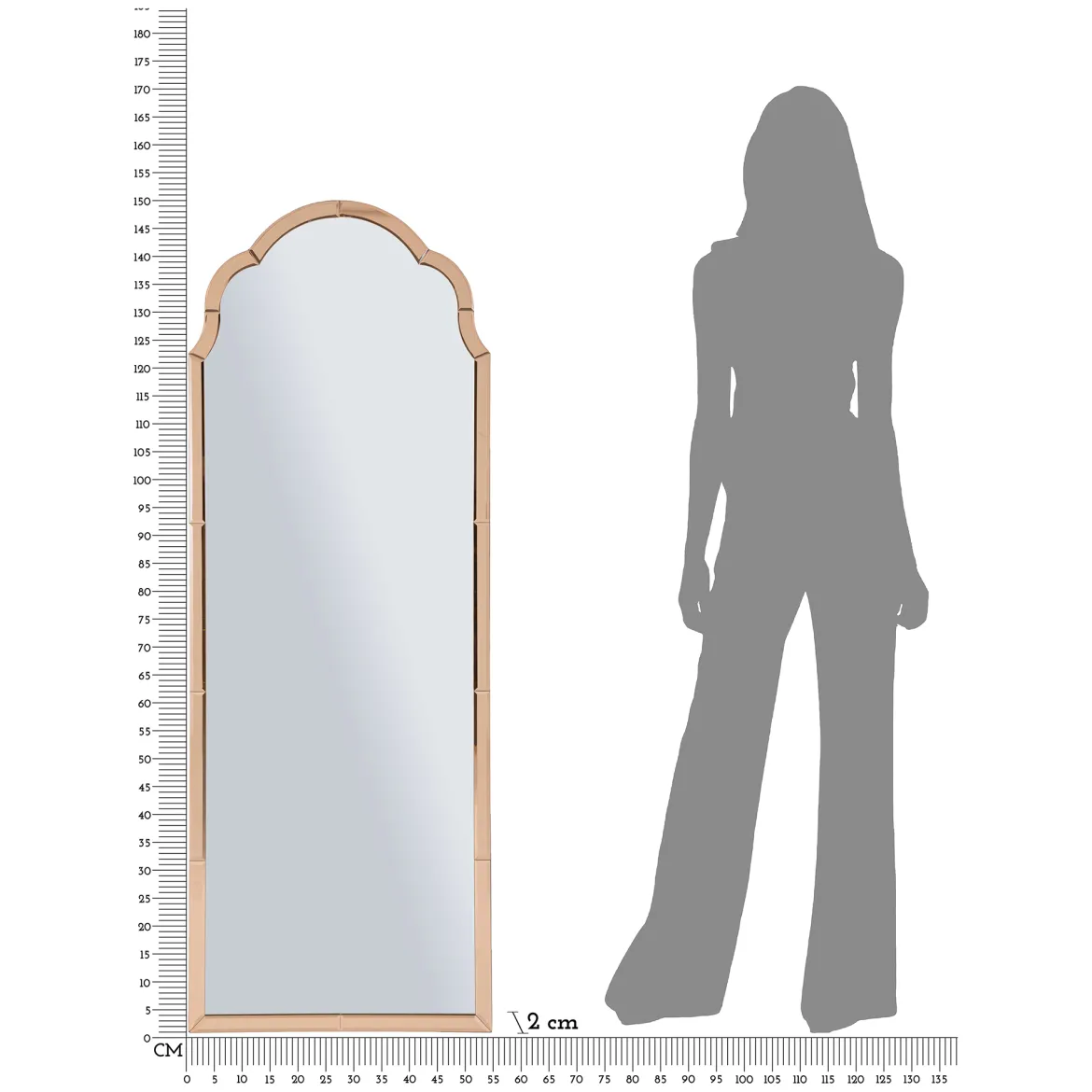 Specchio Rosa Trasparente Cornice Sagomata Forma Rettangolare 55x150h cm, Tipologia a Parete - Berat