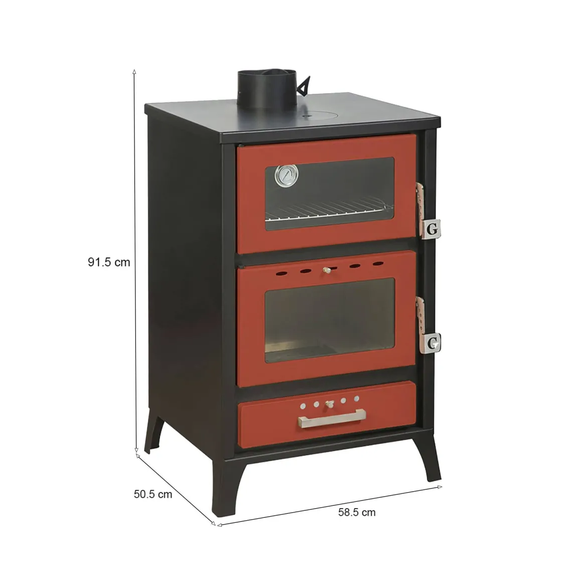 Stufa a legna Catena, 59x51 h92 cm, Rosso