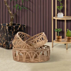 Svuotatasche Marrone set da 3 in Rattan, - Famorite