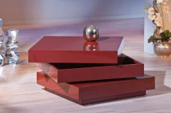 Tavolino con doppio ripiano rotante in MDF laccato rosso lucido