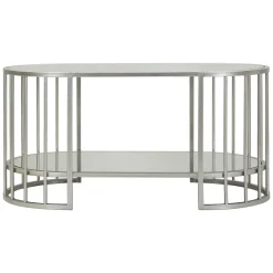 Tavolino da Salotto Argento Trasparente un Vano Forma Ovale 90x50x45h cm, Colore Ripiano Trasparente - Fafa