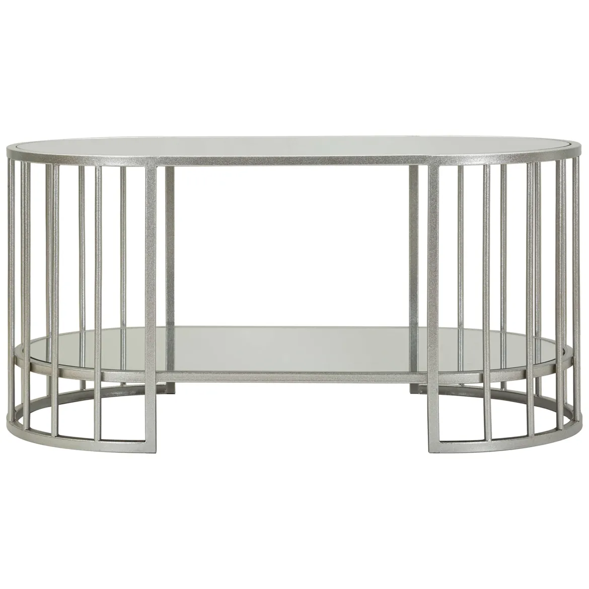 Tavolino da Salotto Argento Trasparente un Vano Forma Ovale 90x50x45h cm, Colore Ripiano Trasparente - Fafa