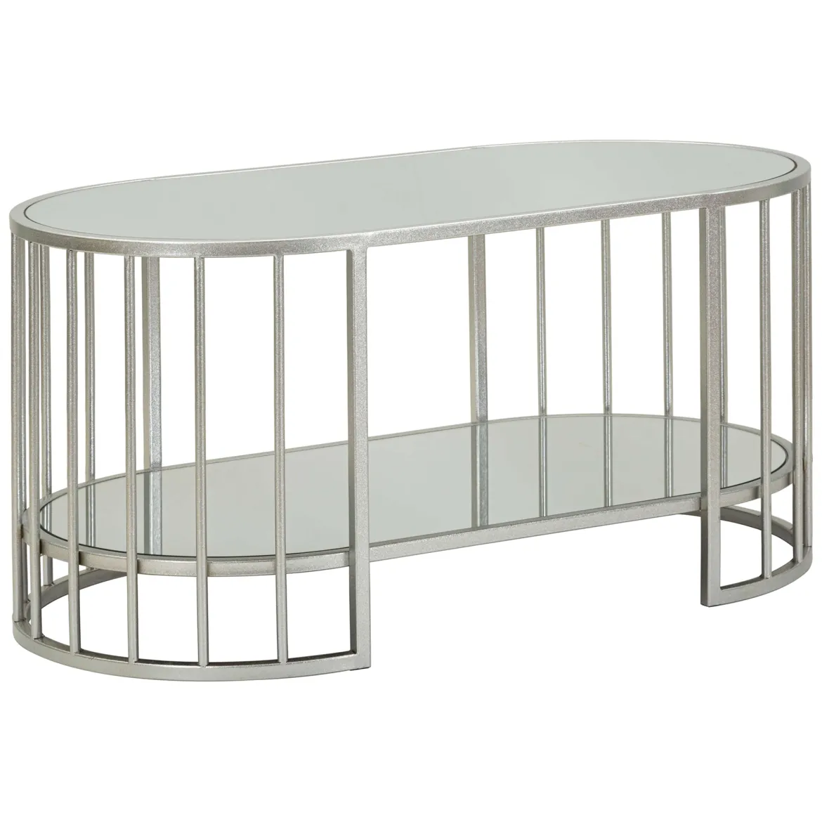 Tavolino da Salotto Argento Trasparente un Vano Forma Ovale 90x50x45h cm, Colore Ripiano Trasparente - Fafa