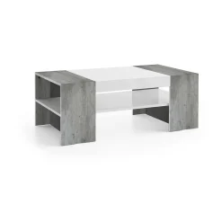 Tavolino da salotto Ashar, cm 110x60h40, Bianco lucido e Cemento