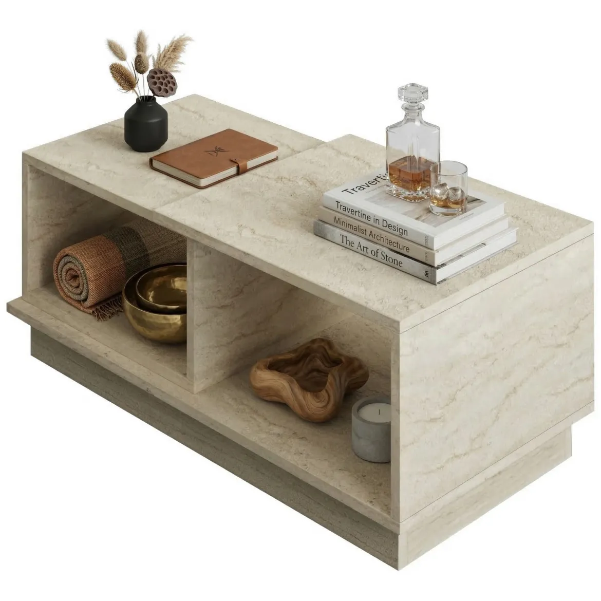 Tavolino da Salotto Beige Crema 2 Vani Forma Rettangolare 90x45x36h cm, Sfumatura Colore Ripiano Crema - Morino
