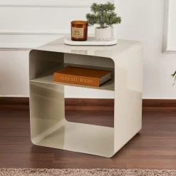 Tavolino da Salotto Beige Effetto Lucido 2 Vani 45x50x56h cm, Forma Rettangolare - Cannobio