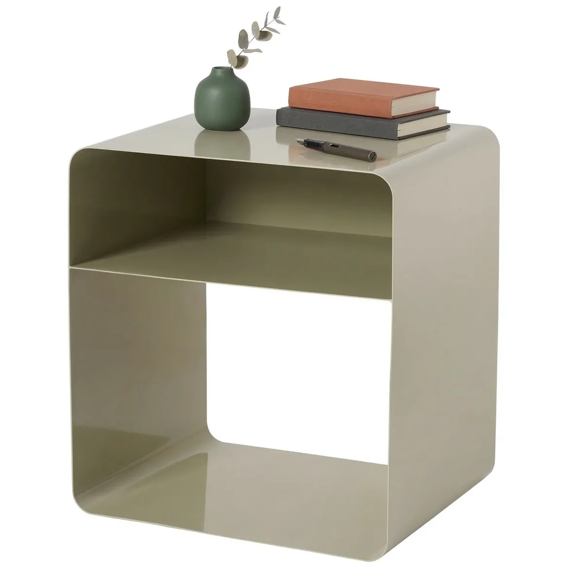Tavolino da Salotto Beige Effetto Lucido 2 Vani 45x50x56h cm, Forma Rettangolare - Cannobio