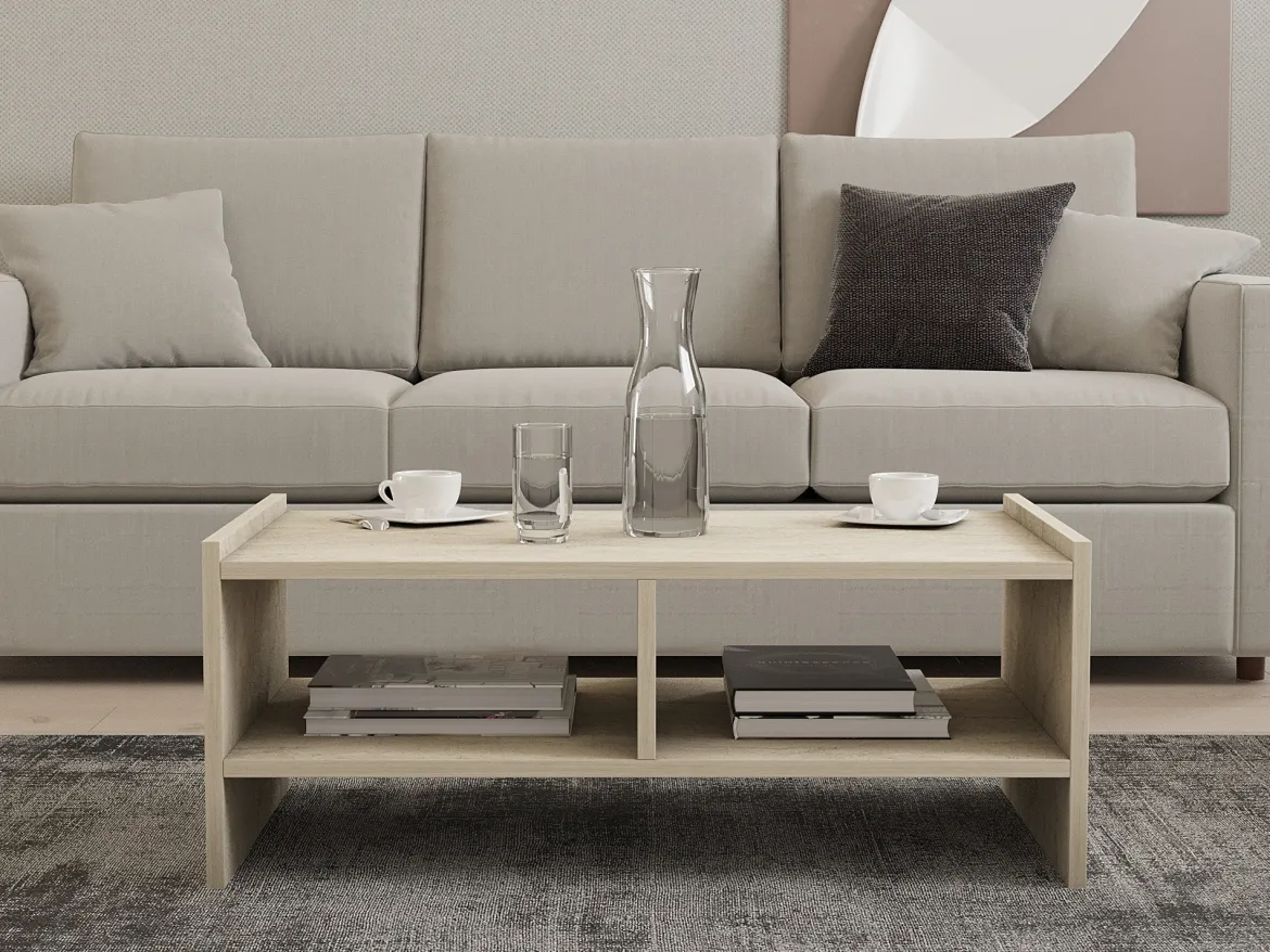 Tavolino da Salotto Beige Marmo 2 Vani Forma Rettangolare 90x50x35h cm, Sfumatura Colore Ripiano Marmo - Oria