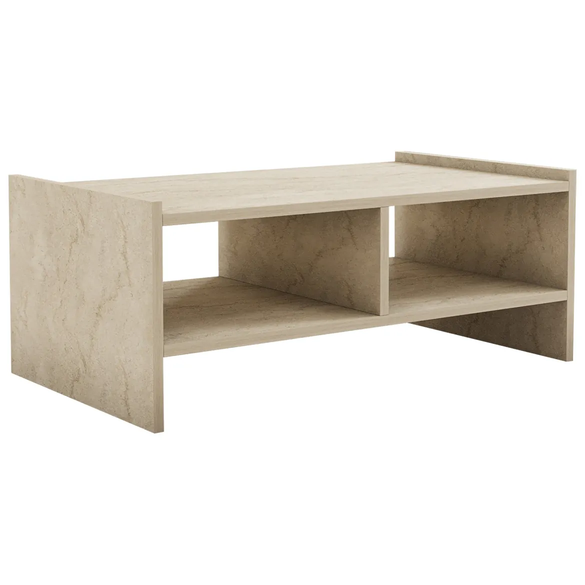 Tavolino da Salotto Beige Marmo 2 Vani Forma Rettangolare 90x50x35h cm, Sfumatura Colore Ripiano Marmo - Oria