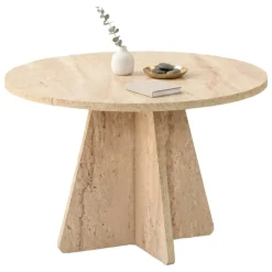 Tavolino da Salotto Beige Marmo Forma Rotondo Materiale Piano in Legno Nobilitato 60x60x40h cm, Colore Ripiano Beige - Armanda