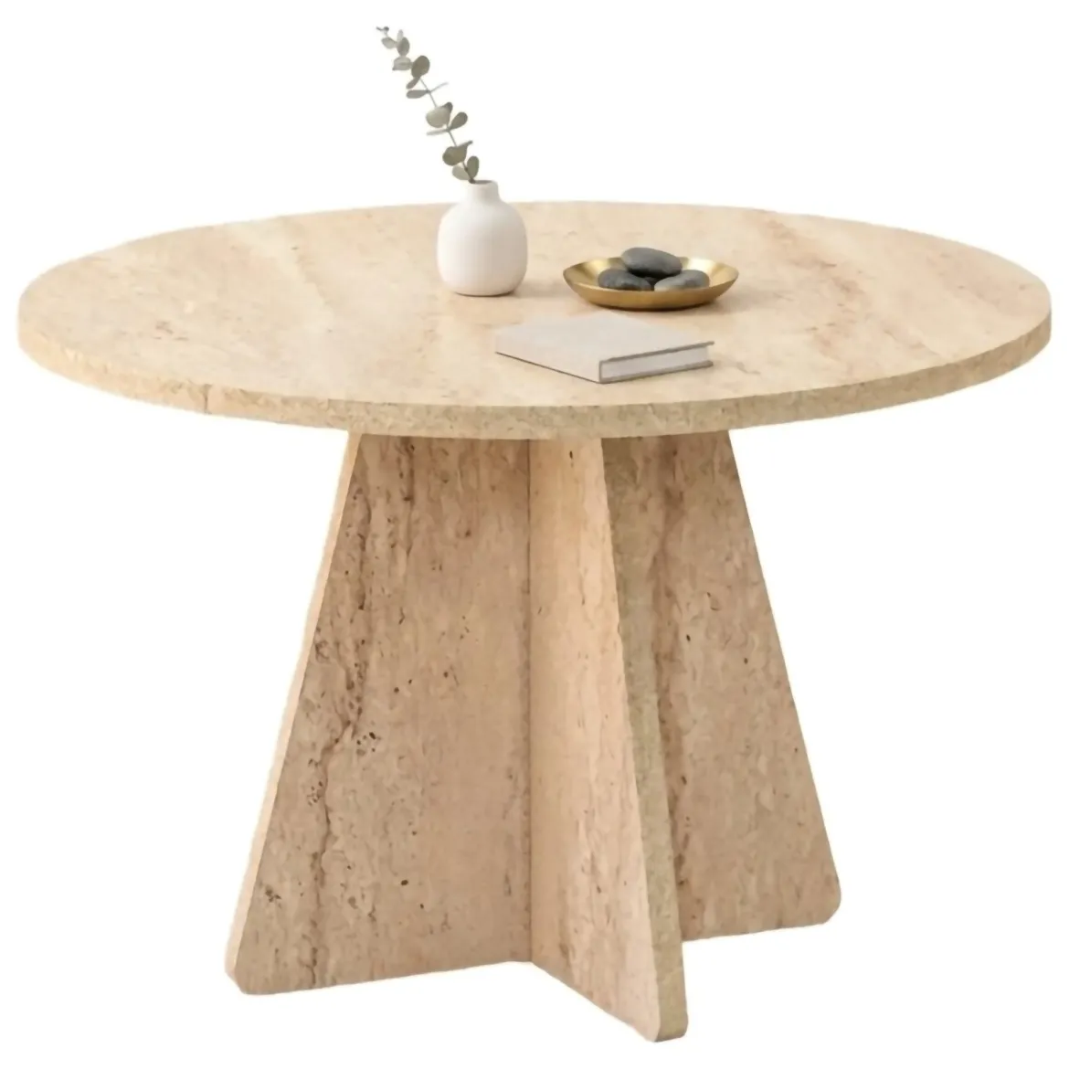 Tavolino da Salotto Beige Marmo Forma Rotondo Materiale Piano in Legno Nobilitato 60x60x40h cm, Colore Ripiano Beige - Armanda