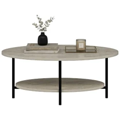 Tavolino da Salotto Beige Marmo Nero con Piedini un Vano 90x60x36h cm, Forma Ovale - Subiaco