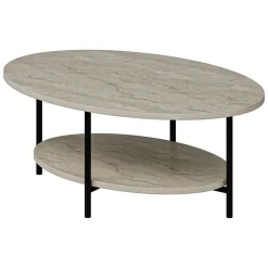 Tavolino da Salotto Beige Marmo Nero con Piedini un Vano 90x60x36h cm, Forma Ovale - Subiaco