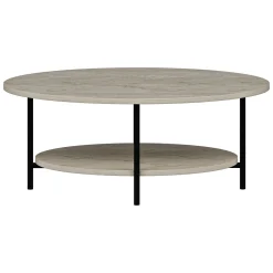 Tavolino da Salotto Beige Marmo Nero con Piedini un Vano 90x60x36h cm, Forma Ovale - Subiaco