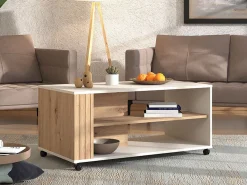 Tavolino da Salotto Beige Marrone Rovere con Piedini un Vano 101x54.5x46h cm, Forma Rettangolare - Patu