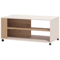Tavolino da Salotto Beige Marrone Rovere con Piedini un Vano 101x54.5x46h cm, Forma Rettangolare - Patu