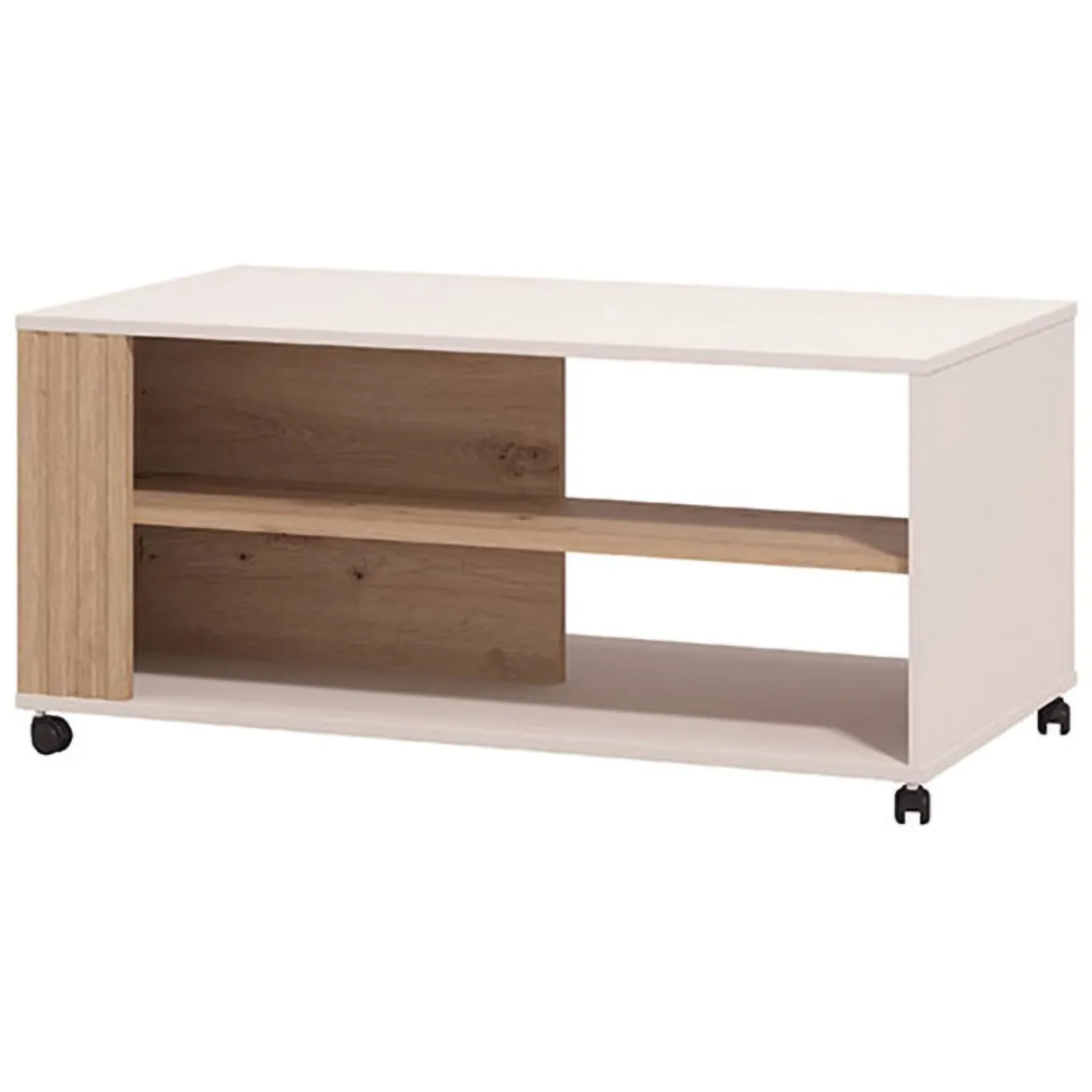 Tavolino da Salotto Beige Marrone Rovere con Piedini un Vano 101x54.5x46h cm, Forma Rettangolare - Patu