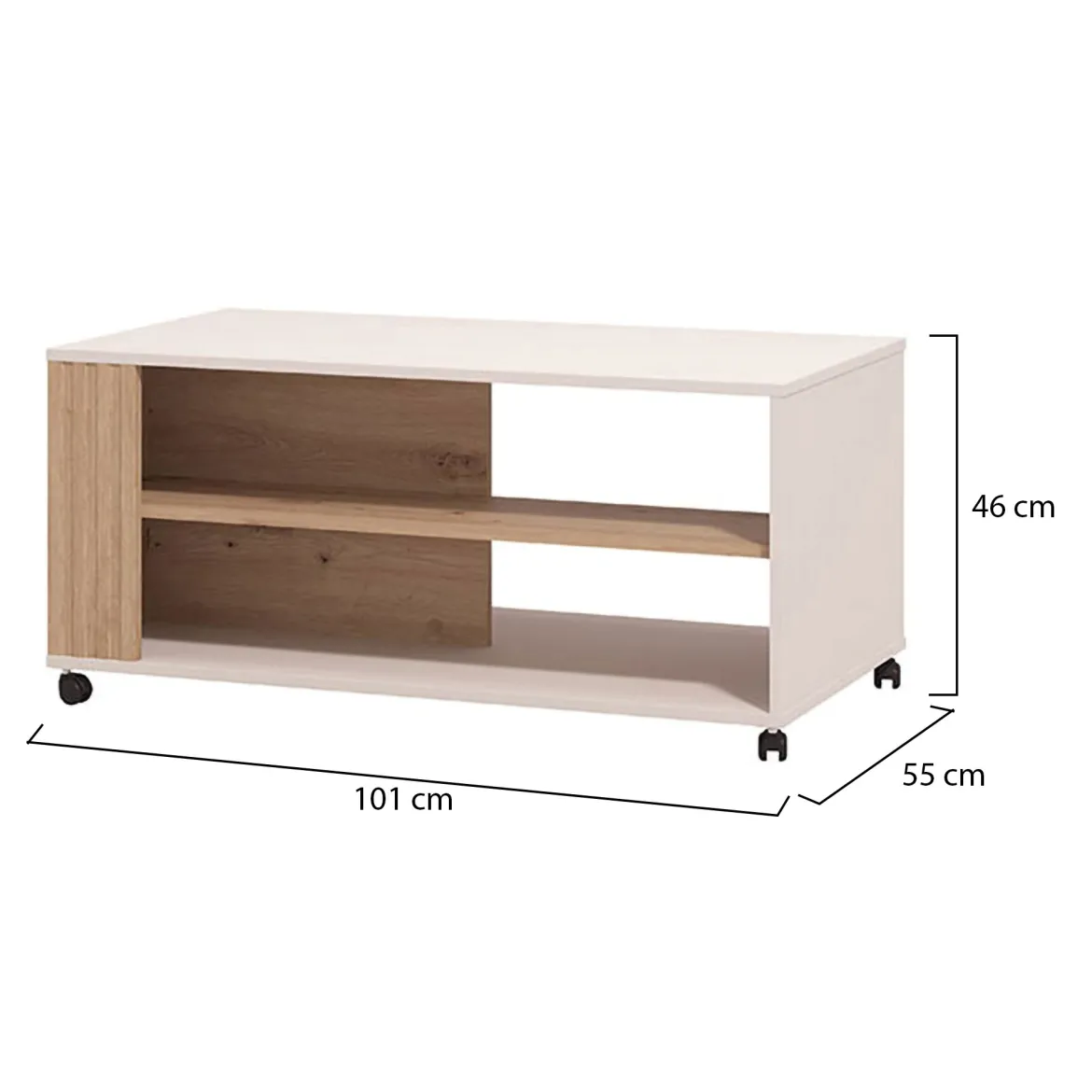Tavolino da Salotto Beige Marrone Rovere con Piedini un Vano 101x54.5x46h cm, Forma Rettangolare - Patu