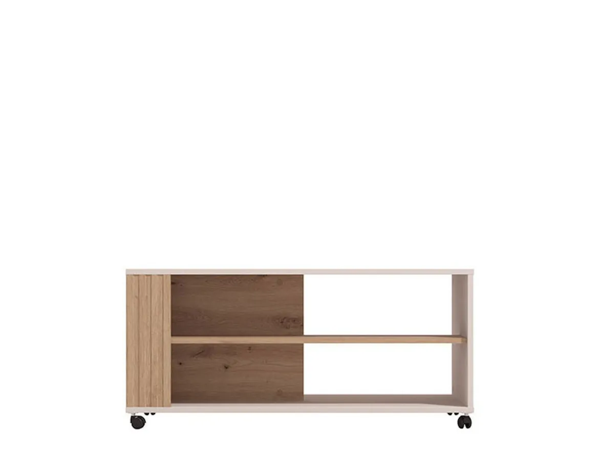 Tavolino da Salotto Beige Marrone Rovere con Piedini un Vano 101x54.5x46h cm, Forma Rettangolare - Patu
