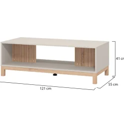 Tavolino da Salotto Beige Marrone Rovere con Piedini un Vano 120.5x54.5x41h cm, Forma Rettangolare - Leguzzano